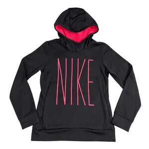 Nike Girls Dri Fit Hoodie Hooded Athletic Sweatshirt Pullover Black Pink Large